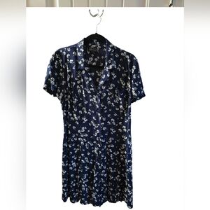 Vintage 1990's NY & CO Dark Blue Floral Midi Summer Dress